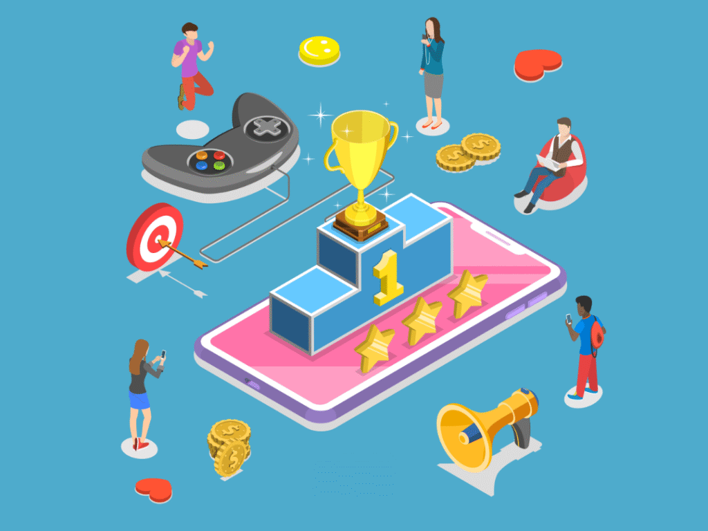 grafik of badges, goals, notifications in gamification